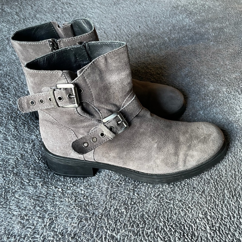 Aquatalia Brown Suede Double Buckle Moto Boots size 10 Made in Italy - Picture 2 of 14
